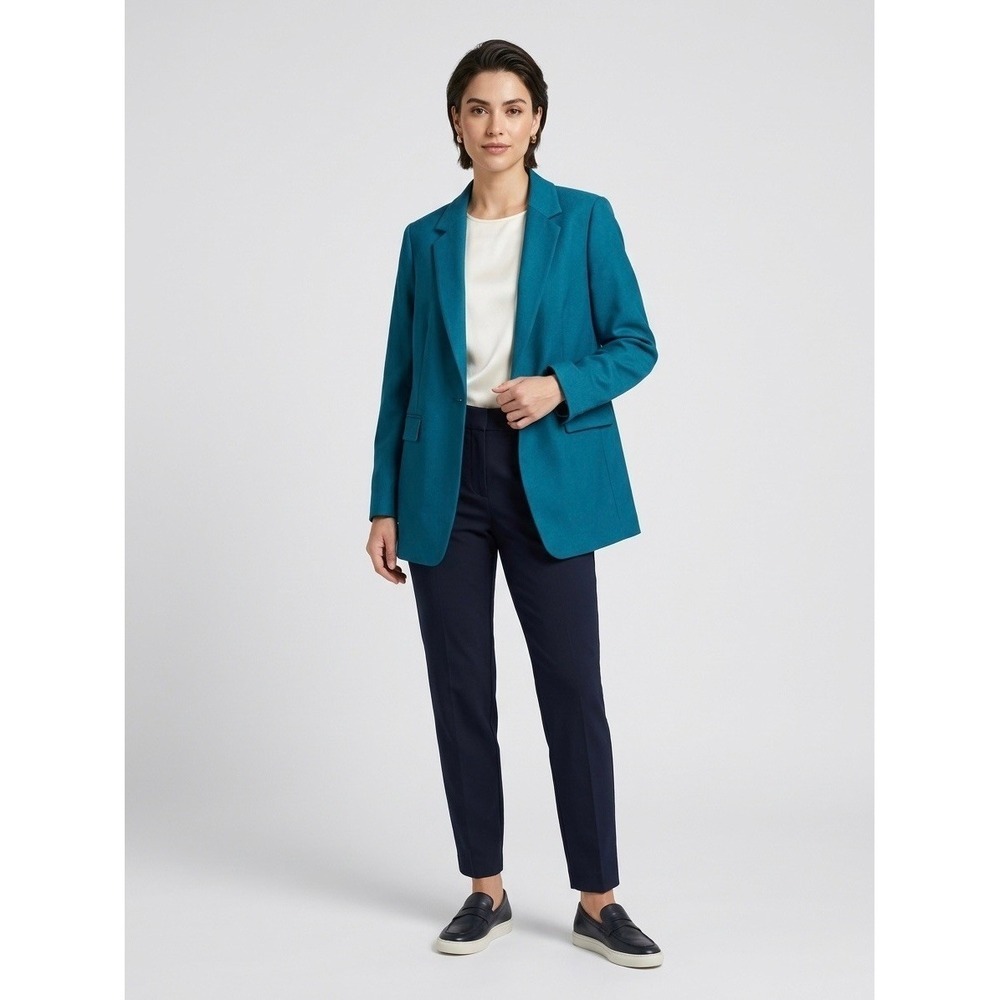 Hugo Boss Womens Teal Single Button Twill Blazer Jacket Size 14 Made in Portugal